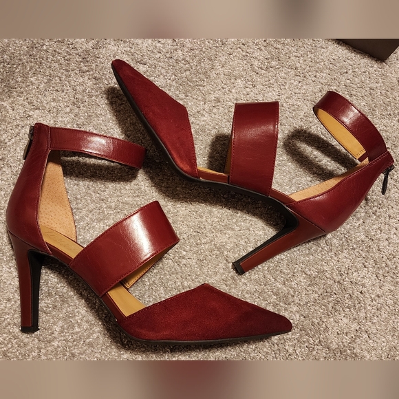 Franco Sarto Shoes - Franco Sarto burgundy leather wide strapy pumps, sz: 9.5 "Alysia"